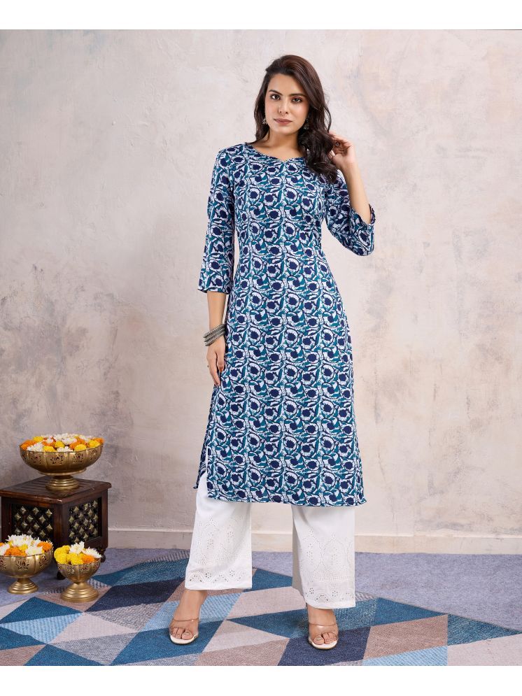     			MOJILAA Cotton Blend Printed Straight Women's Kurti - Blue ( Pack of 1 )