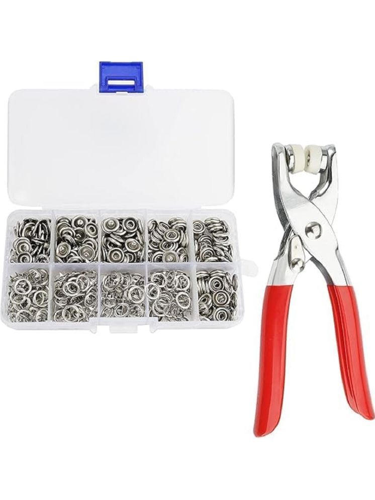     			RAMDEV ENTERPRISE (100 Pcs, Silver) Snap Button Set with Hand Snap Fastener Plier Tool | Used to Connect Two Pieces of Material Together