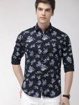 The Indian Garage Co. 100% Cotton Slim Fit Printed Full Sleeves Men's Casual Shirt - Navy Blue ( Pack of 1 )