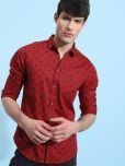 The Indian Garage Co. 100% Cotton Slim Fit Printed Full Sleeves Men's Casual Shirt - Red ( Pack of 1 )