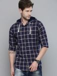 The Indian Garage Co Men Navy Blue Slim Fit Gingham Checks Opaque Cotton Casual Shirt