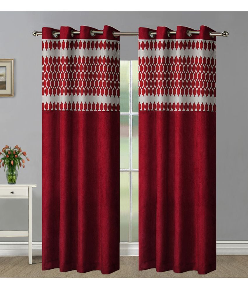     			Home Candy Set of 2 Door Semi-Transparent Eyelet Polyester Maroon Curtains ( 213 x 120 cm )