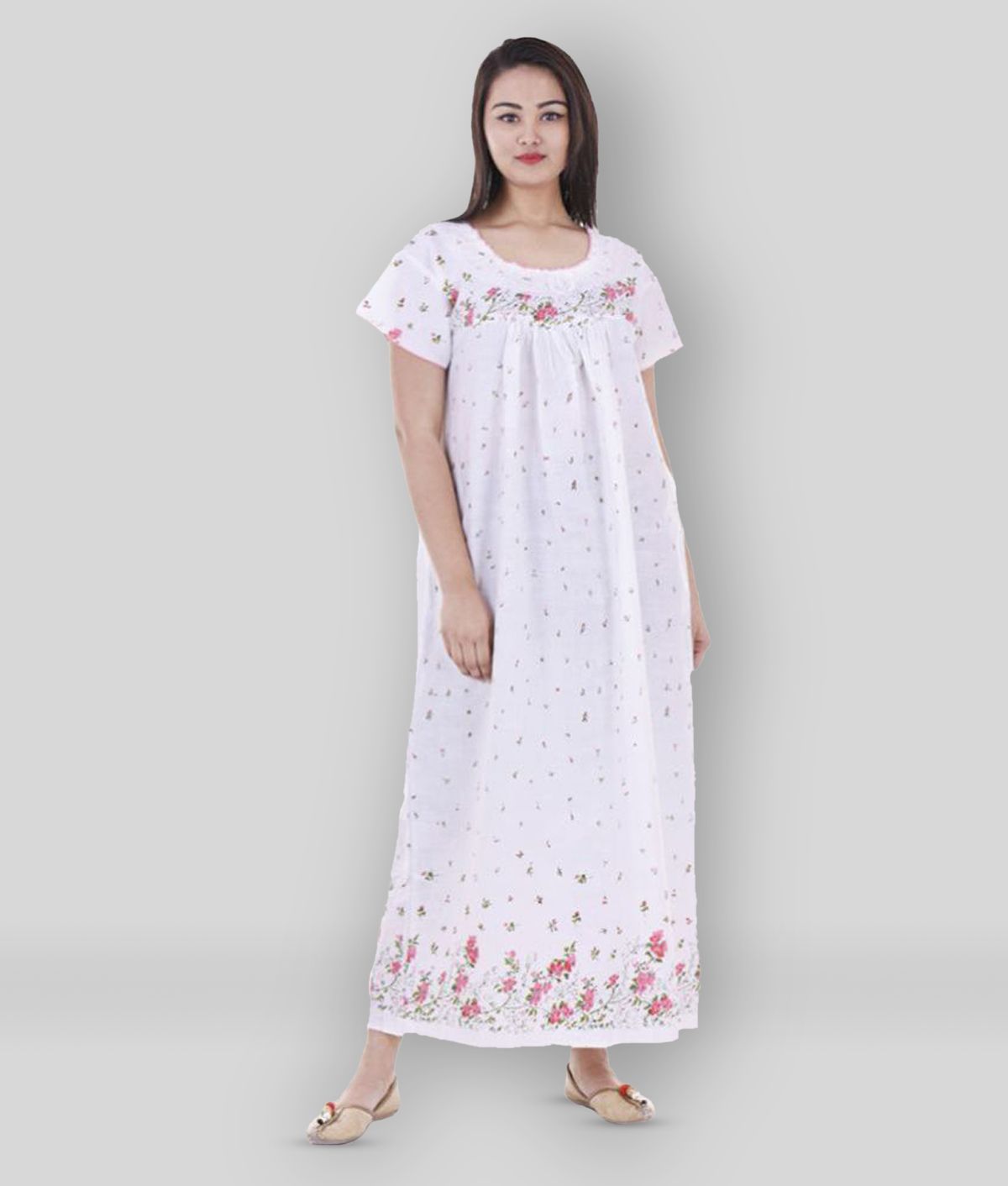     			Raj Cotton Nighty & Night Gowns - White