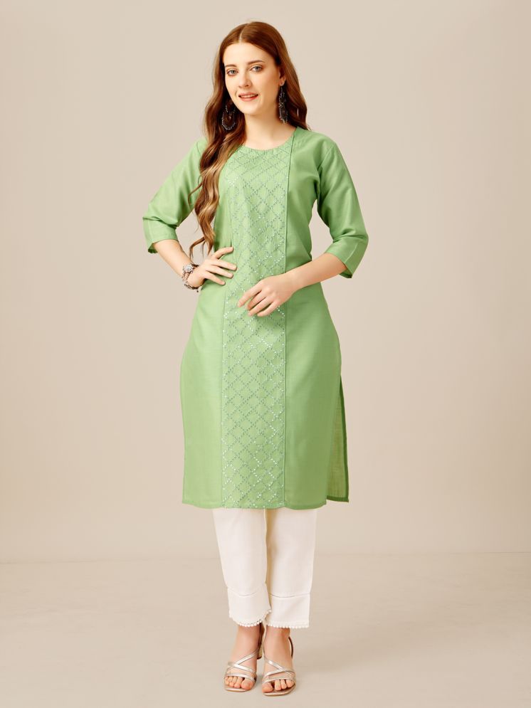     			SILK SUTRA Cotton Blend Embellished Kurti With Pants Women's Stitched Salwar Suit - Green ( Pack of 1 )