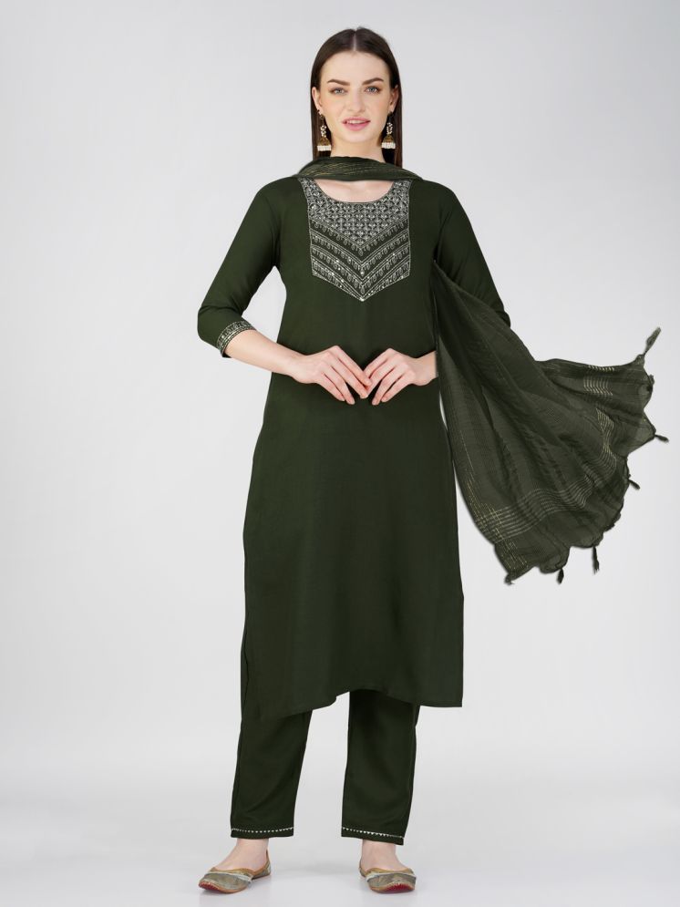     			SILK SUTRA Cotton Blend Embroidered Kurti With Pants Women's Stitched Salwar Suit - Green ( Pack of 1 )