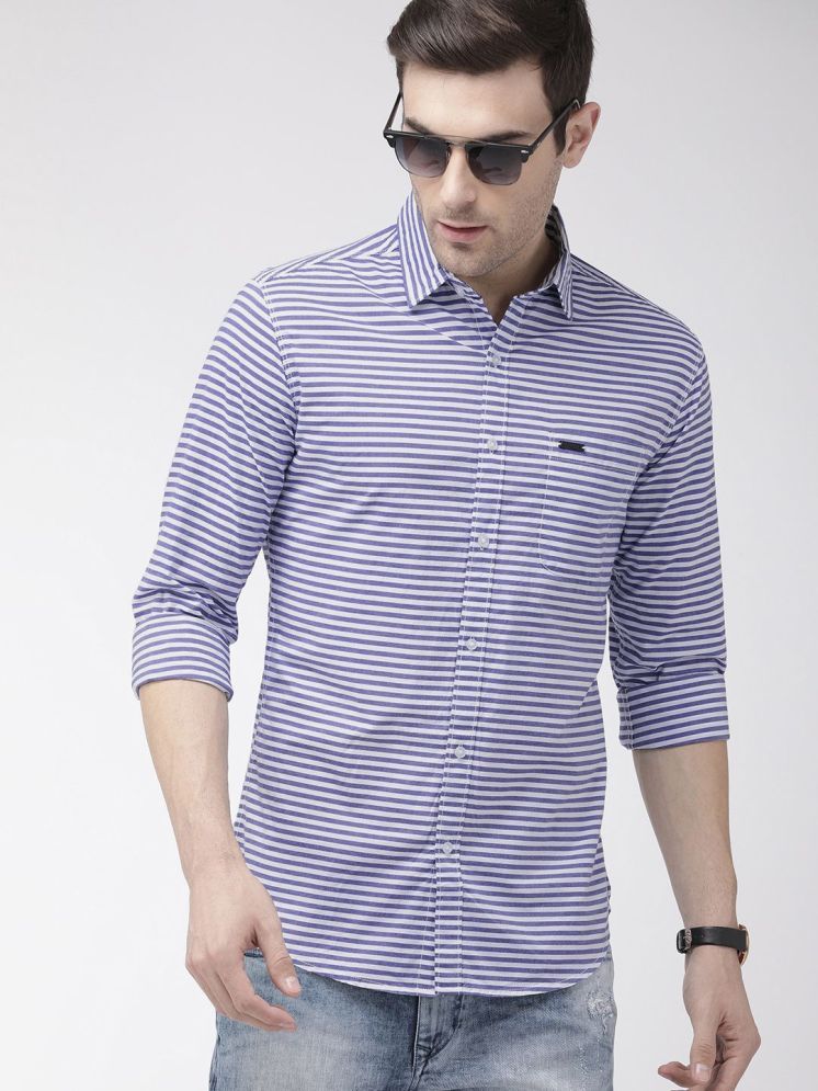     			The Indian Garage Co Men White & Blue Slim Fit Striped Casual Shirt