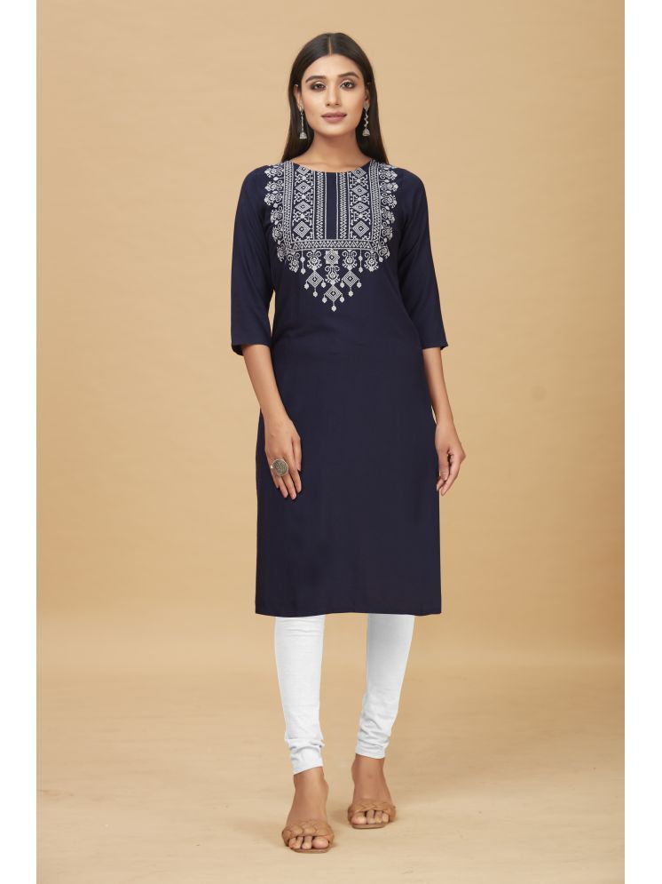     			kedar fab Pack of 1 Silk Embroidered Straight Women's Kurti - ( Blue )