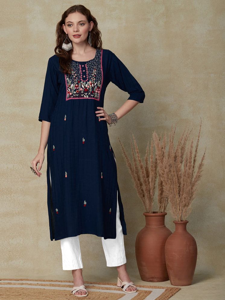     			kedar fab Pack of 1 Silk Embroidered Straight Women's Kurti - ( Blue )