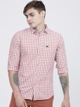 The Indian Garage Co Men White & Red Slim Fit Checked Casual Shirt