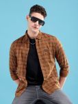 The Indian Garage Co Men Khaki & Navy Blue Slim Fit Checked Casual Shirt