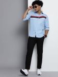 The Indian Garage Co Men Blue Slim Fit Horizontal Striped Casual Shirt