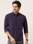 The Indian Garage Co Men Navy Blue & Red Slim Fit Checked Casual Shirt