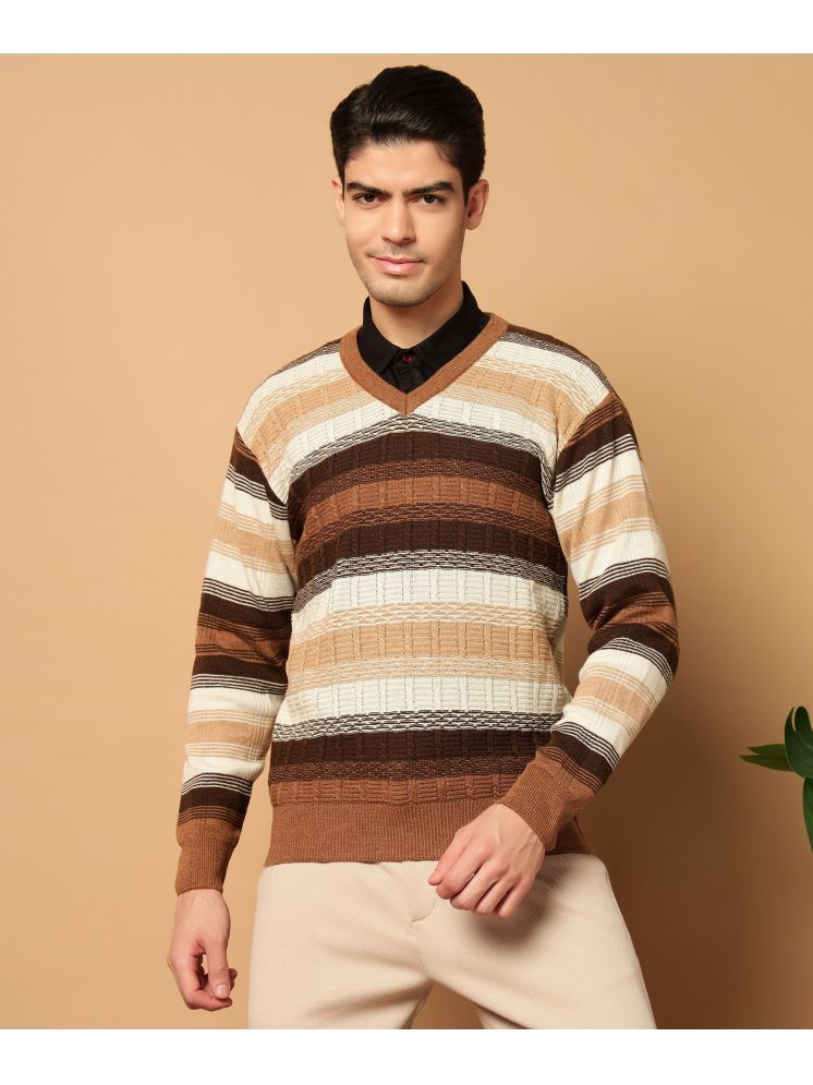     			HELL BOUND Woollen V-Neck Men's Full Sleeves Pullover Sweater - Brown ( Pack of 1 )