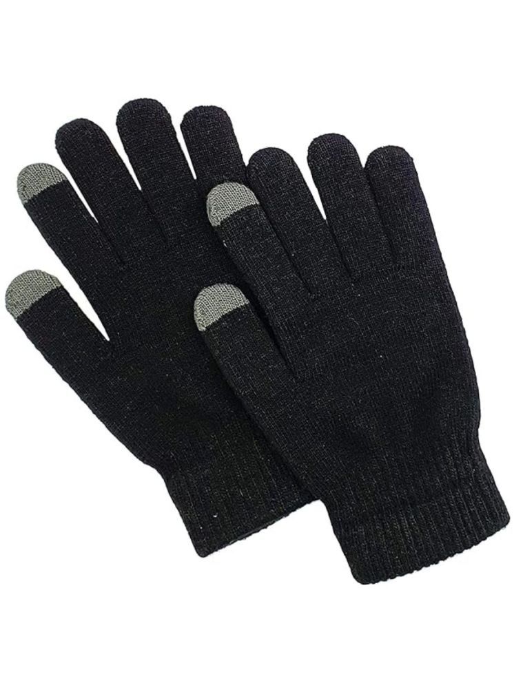     			Infispace Black Woollen Men's Woollen Gloves ( Pack of 1 )