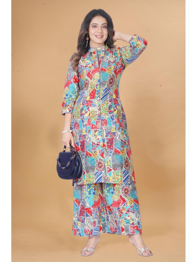     			TechieDesigner Multicolor Printed Palazzo Top Set