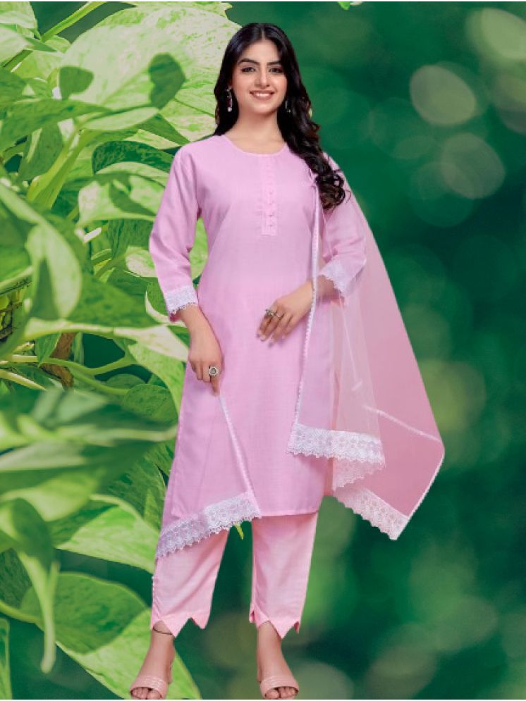     			bipinenterprise Cotton Self Design Kurti With Pants Women's Stitched Salwar Suit - Pink ( Pack of 1 )