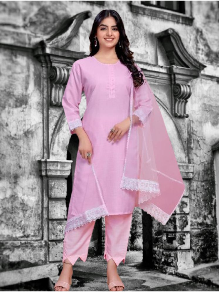     			bipinenterprise Pack of 1 Cotton Blend Solid Straight Women's Kurti with Dupatta - ( Pink )