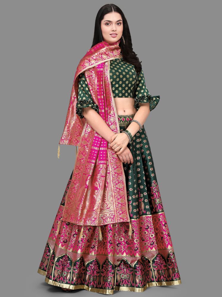     			kedar fab Green Jacquard Circular Semi Stitched Lehenga Single