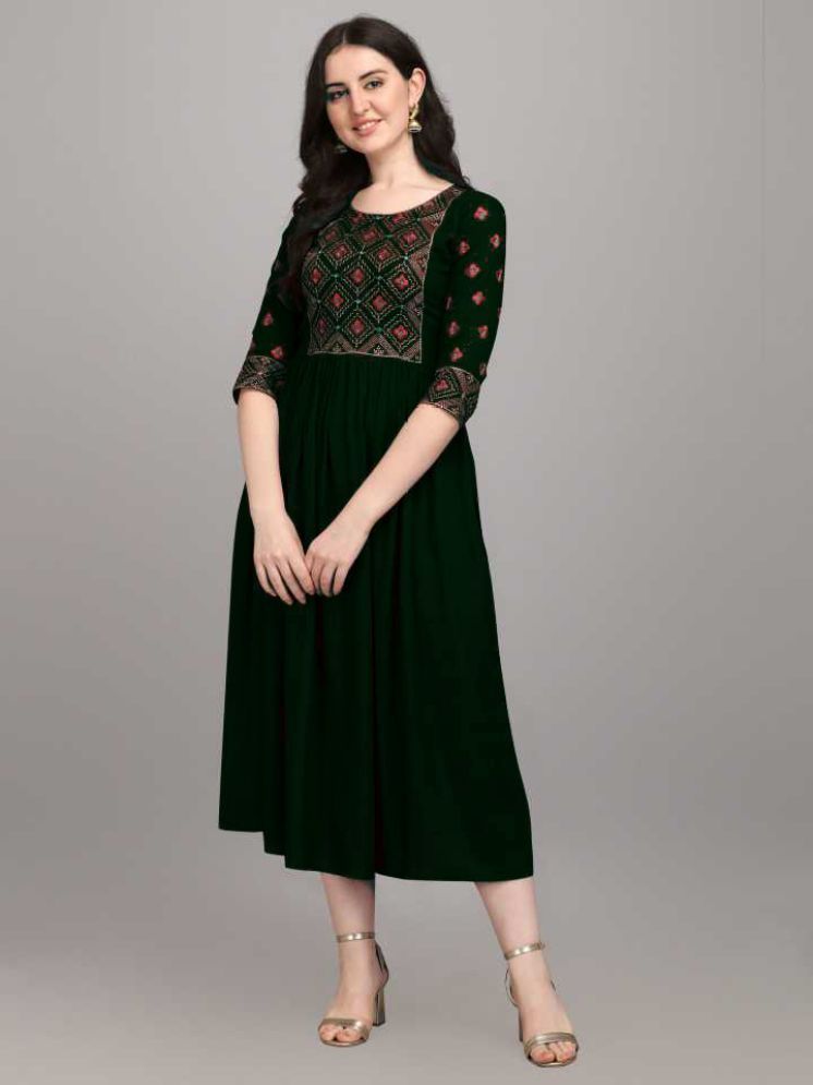     			kedar fab Pack of 1 Silk Embroidered Flared Women's Kurti - ( Green )