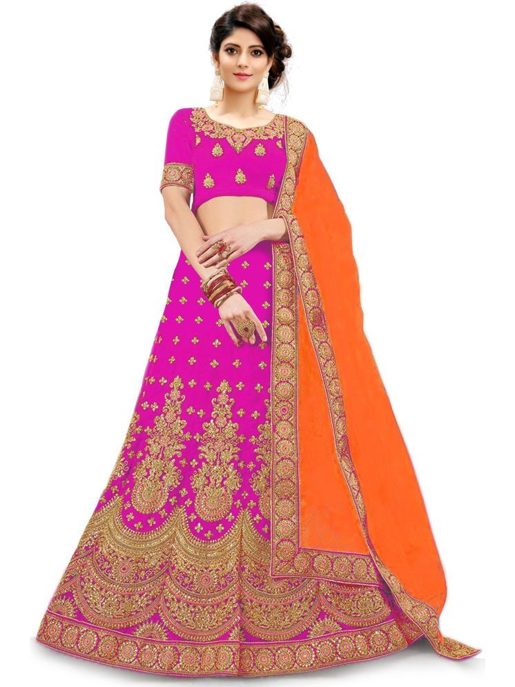     			kedar fab Pink Silk Blends Circular Semi Stitched Lehenga Single