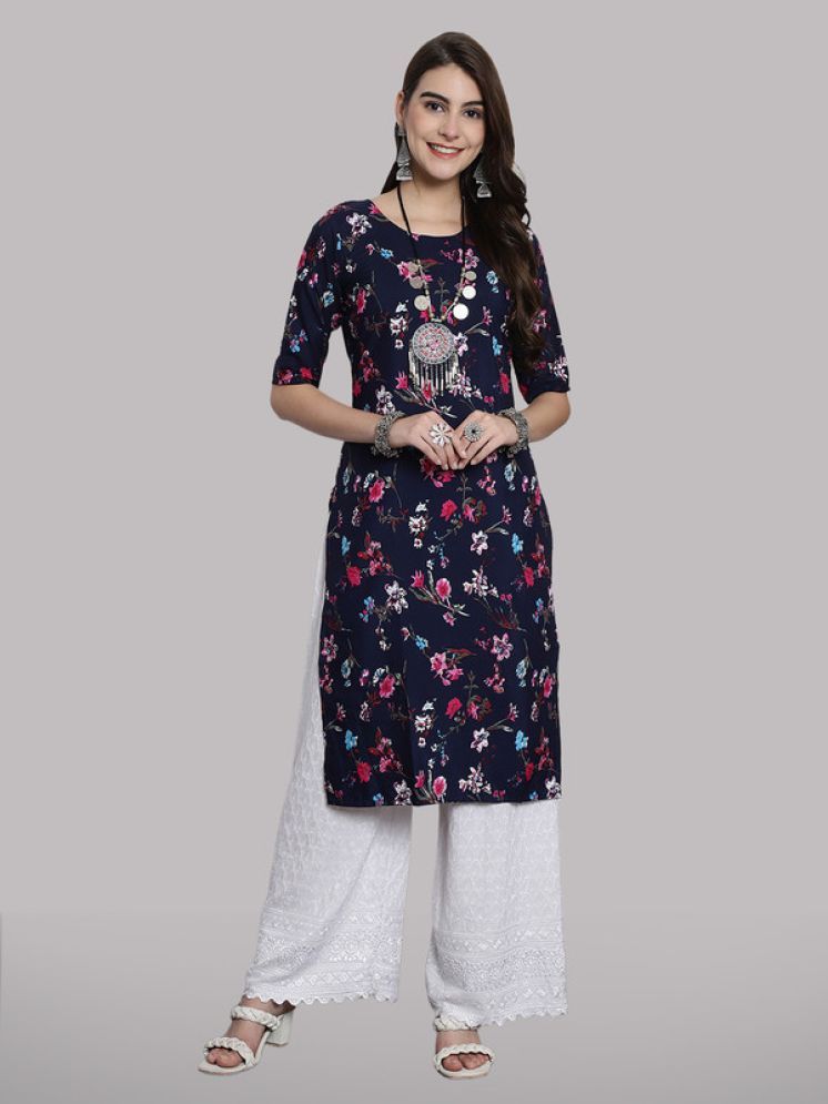     			1 Stop Fashion Pack of 1 Crepe Printed Straight Women's Kurti - ( Navy )