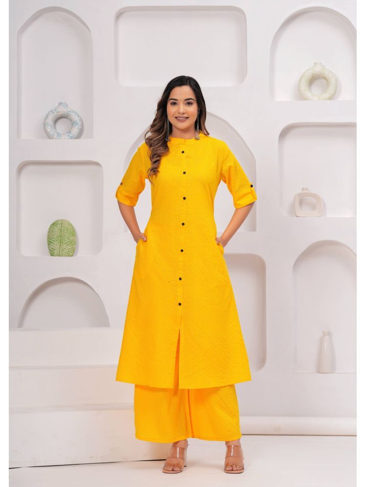     			Angvarnika Pack of 1 Cotton Striped A-line Women's Kurti - ( Yellow )