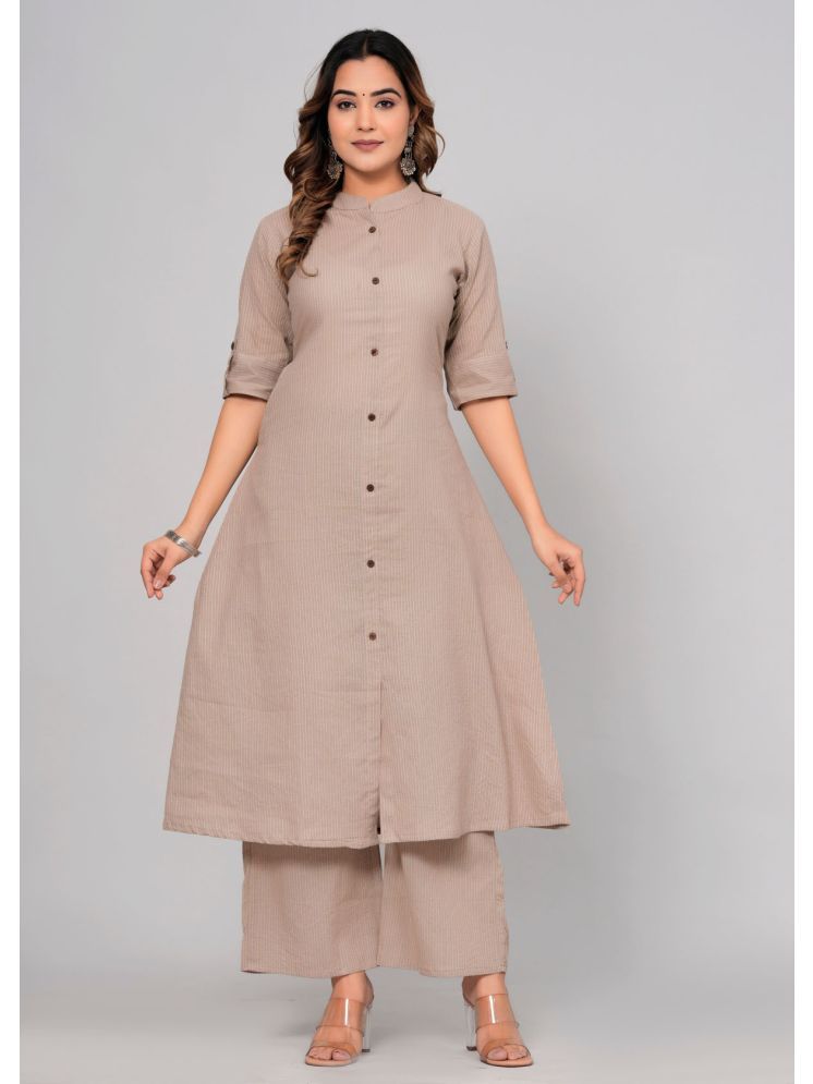     			Angvarnika Pack of 1 Cotton Striped A-line Women's Kurti - ( Brown )