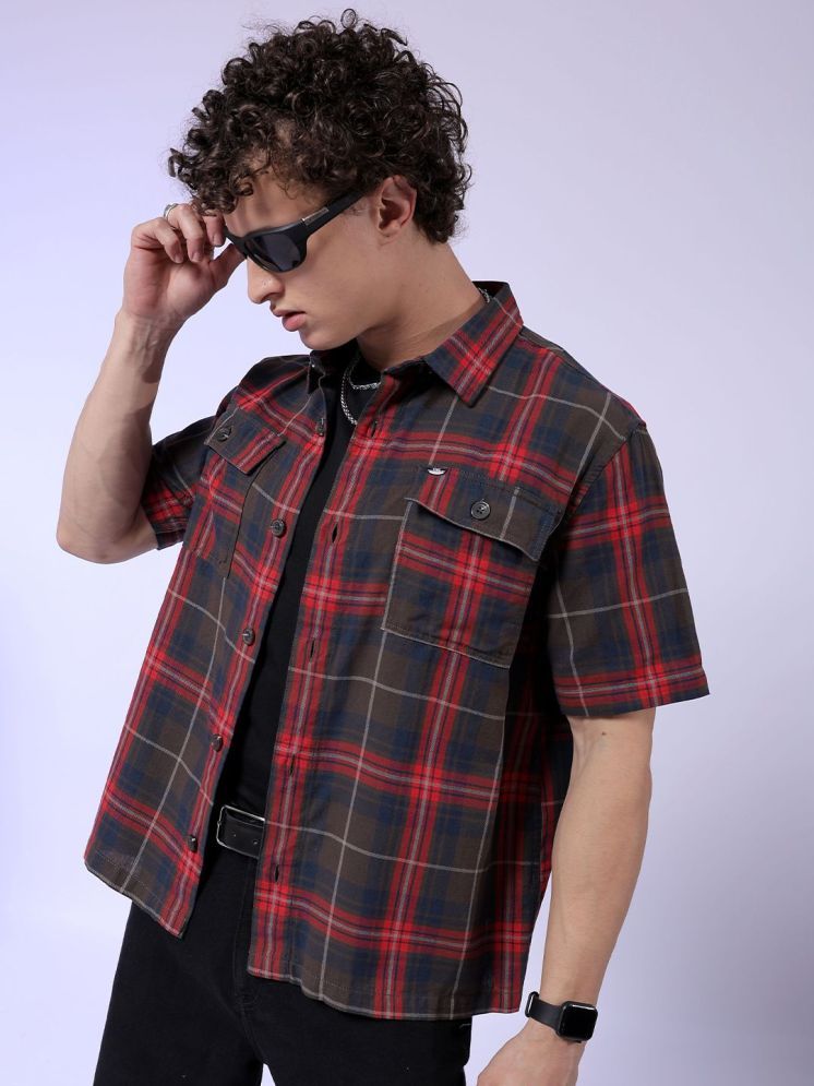     			The Indian Garage Co Tartan Checked Pure Cotton Oversized Casual Shirt