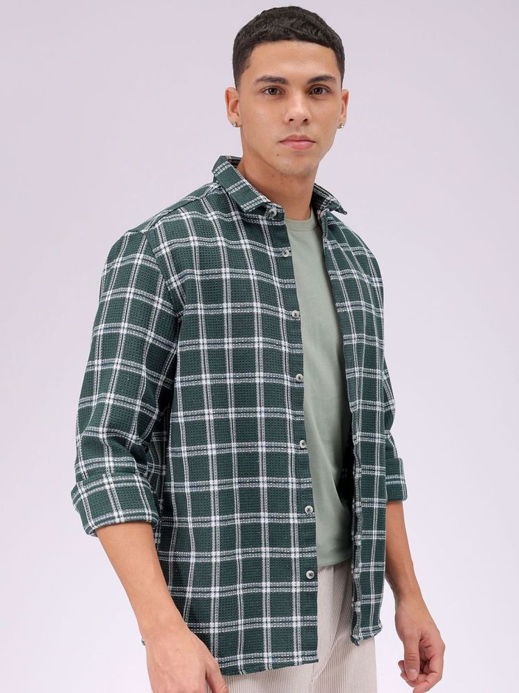     			The Indian Garage Co. 100% Cotton Regular Fit Checks Full Sleeves Men's Casual Shirt - Green ( Pack of 1 )