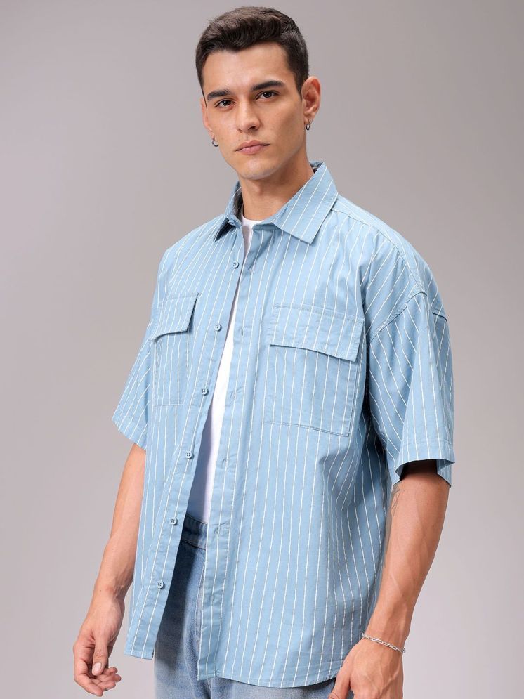     			The Indian Garage Co. 100% Cotton Oversized Fit Striped Half Sleeves Men's Casual Shirt - Grey ( Pack of 1 )