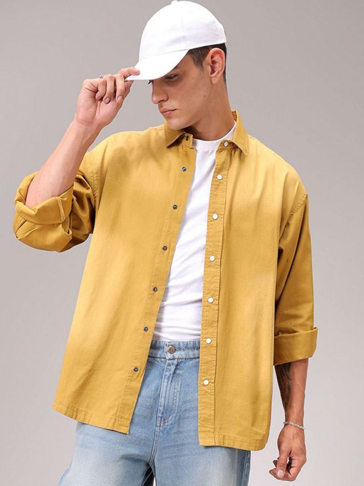     			The Indian Garage Co. 100% Cotton Oversized Fit Solids Full Sleeves Men's Casual Shirt - Yellow ( Pack of 1 )