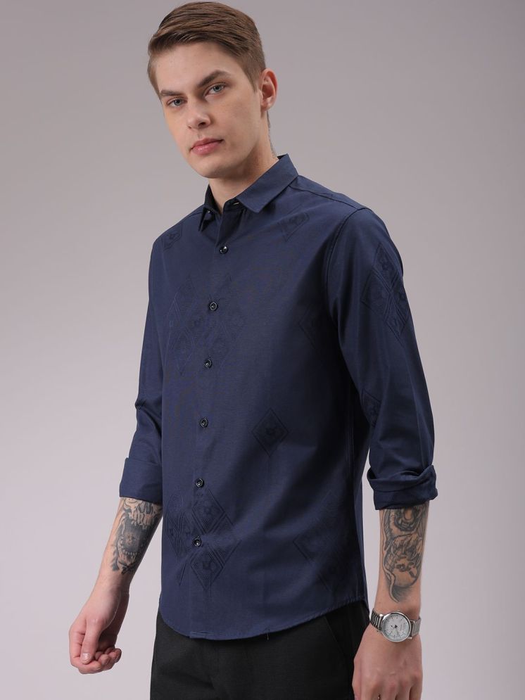     			The Indian Garage Co. Cotton Blend Slim Fit Self Design Full Sleeves Men's Casual Shirt - Navy Blue ( Pack of 1 )