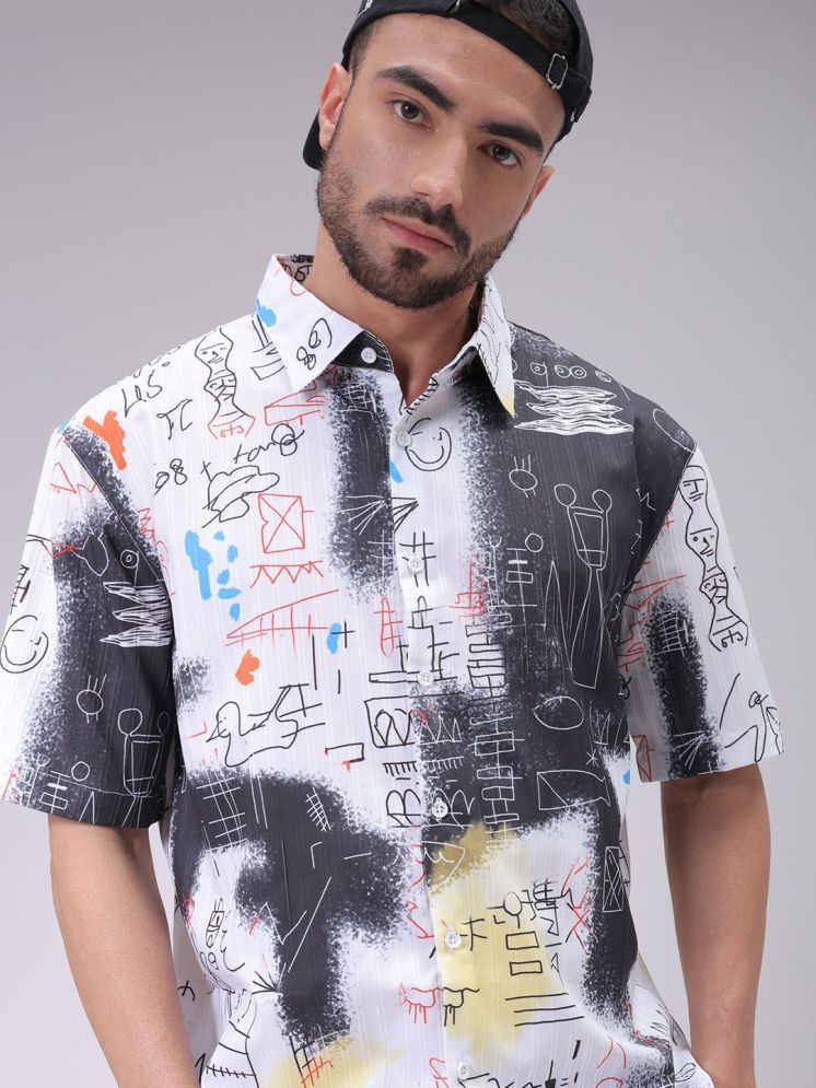     			The Indian Garage Co. Elastane Oversized Fit Printed Half Sleeves Men's Casual Shirt - White ( Pack of 1 )