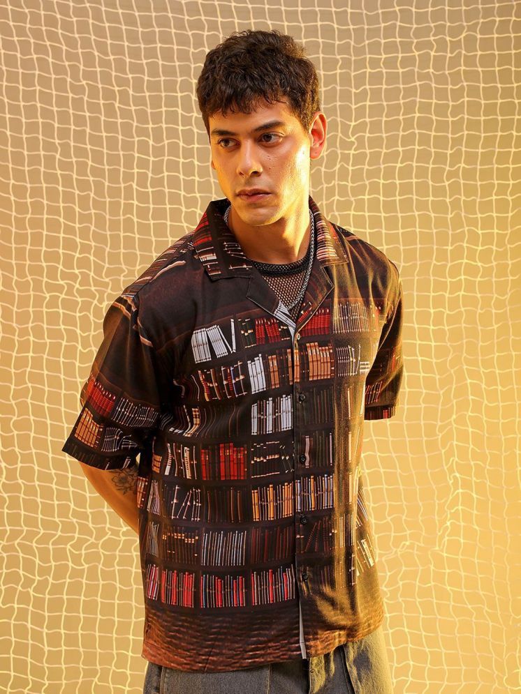     			The Indian Garage Co Men Cuban Collar Graphic Printed Oversized Casual Shirt