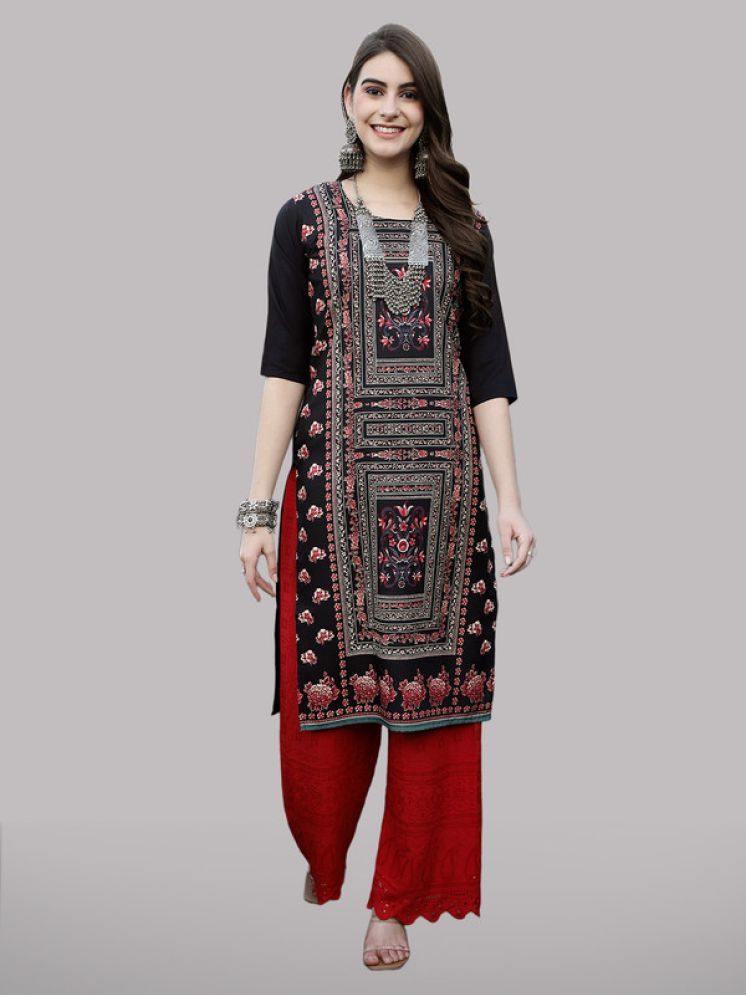     			1 Stop Fashion Pack of 1 Crepe Printed Straight Women's Kurti - ( Black )