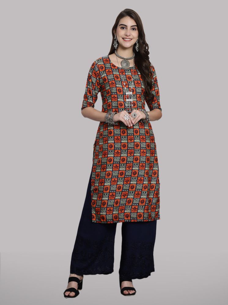     			1 Stop Fashion Pack of 1 Crepe Printed Straight Women's Kurti - ( Fluorescent Orange )