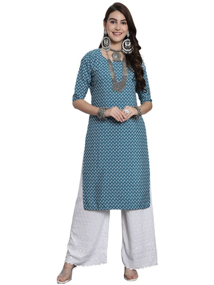     			1 Stop Fashion Pack of 1 Crepe Printed Straight Women's Kurti - ( Blue )