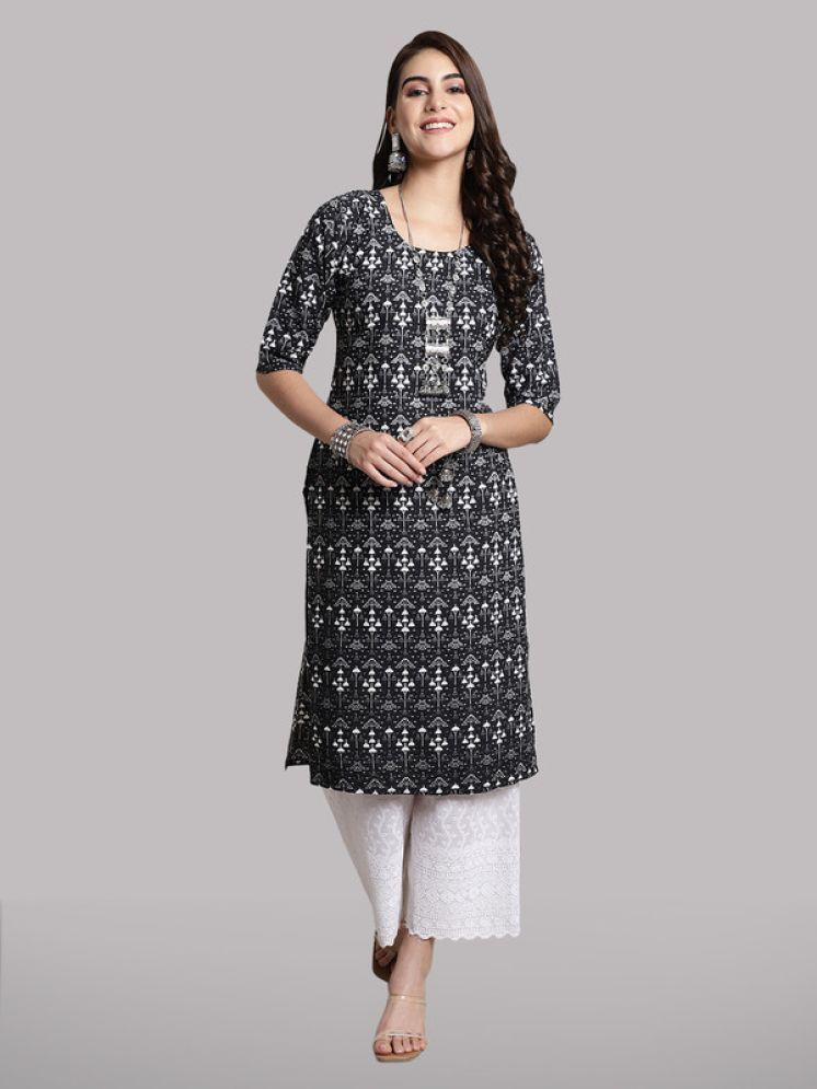     			1 Stop Fashion Pack of 1 Crepe Printed Straight Women's Kurti - ( Black )