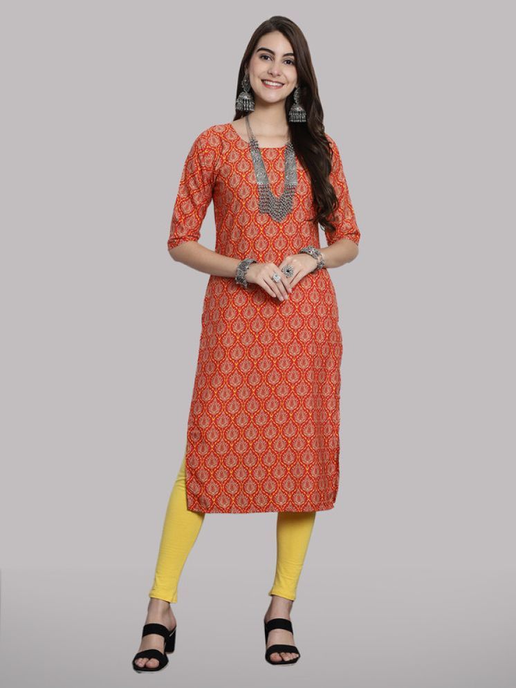     			1 Stop Fashion Pack of 1 Crepe Printed Straight Women's Kurti - ( Orange )