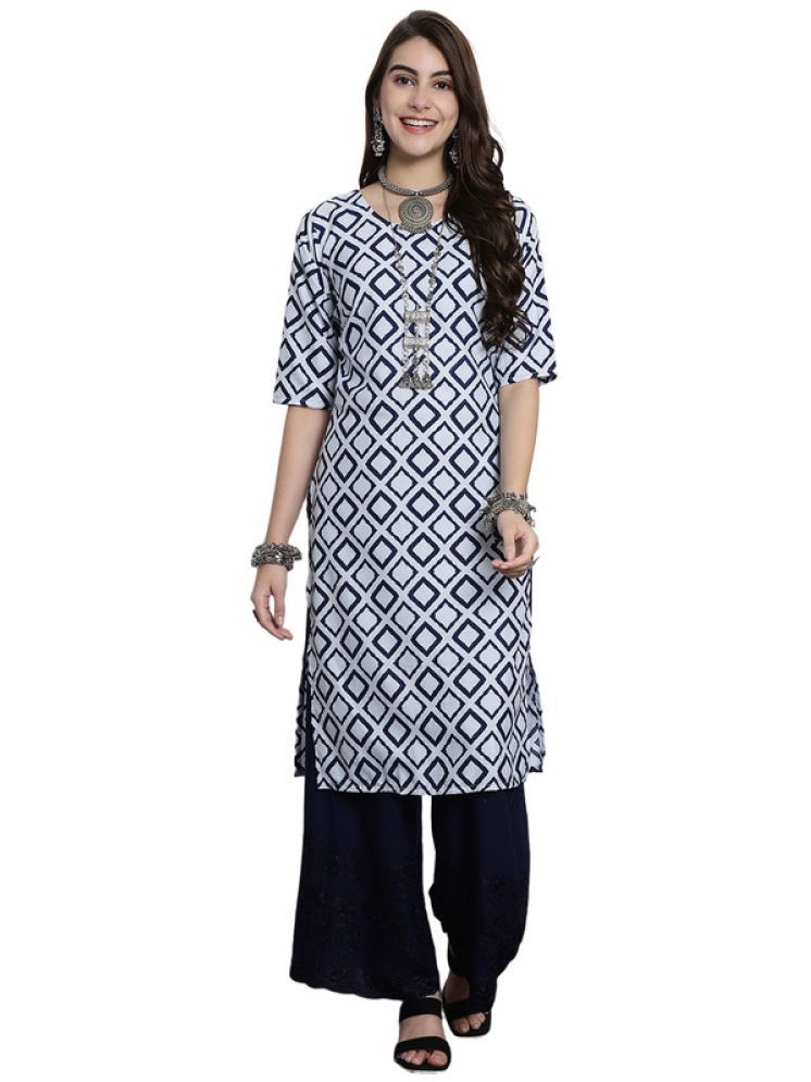     			1 Stop Fashion Pack of 1 Crepe Printed Straight Women's Kurti - ( Blue )