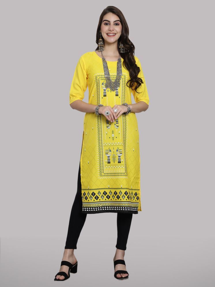     			1 Stop Fashion Pack of 1 Crepe Printed Nayra Women's Kurti - ( Yellow )