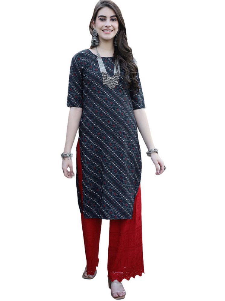     			1 Stop Fashion Pack of 1 Crepe Printed Straight Women's Kurti - ( Black )