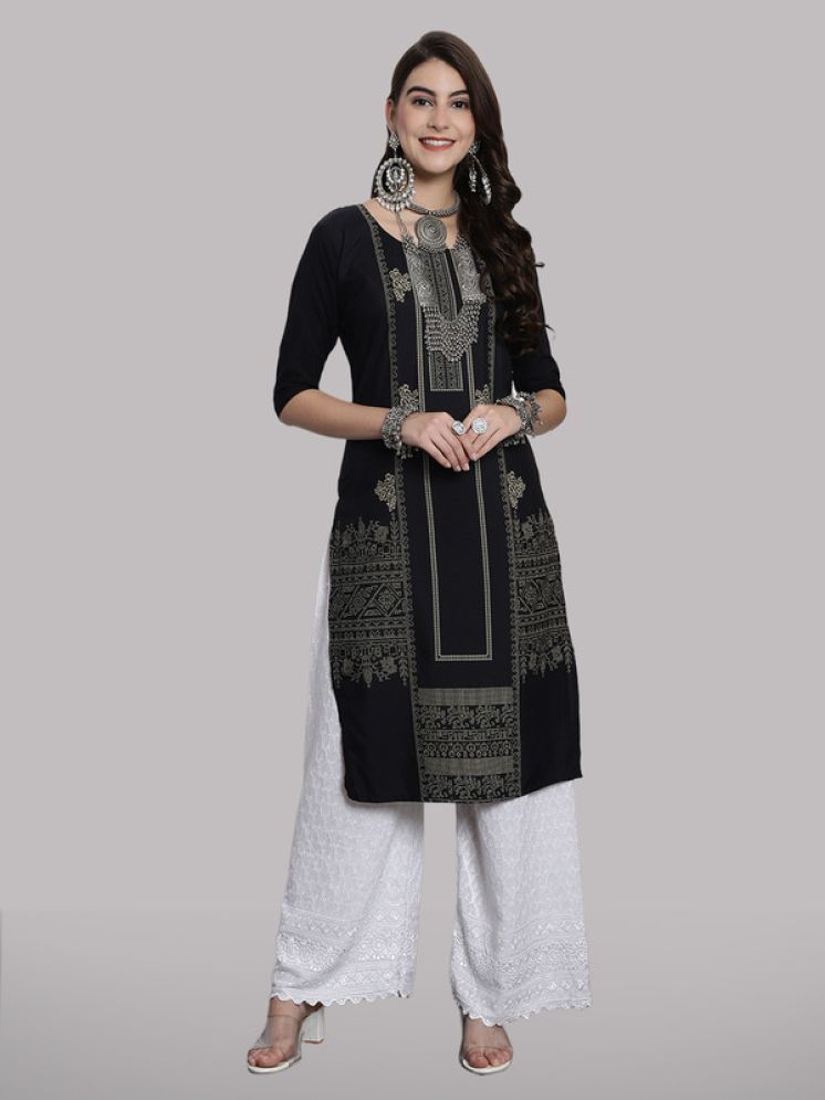     			1 Stop Fashion Pack of 1 Crepe Printed Straight Women's Kurti - ( Black )