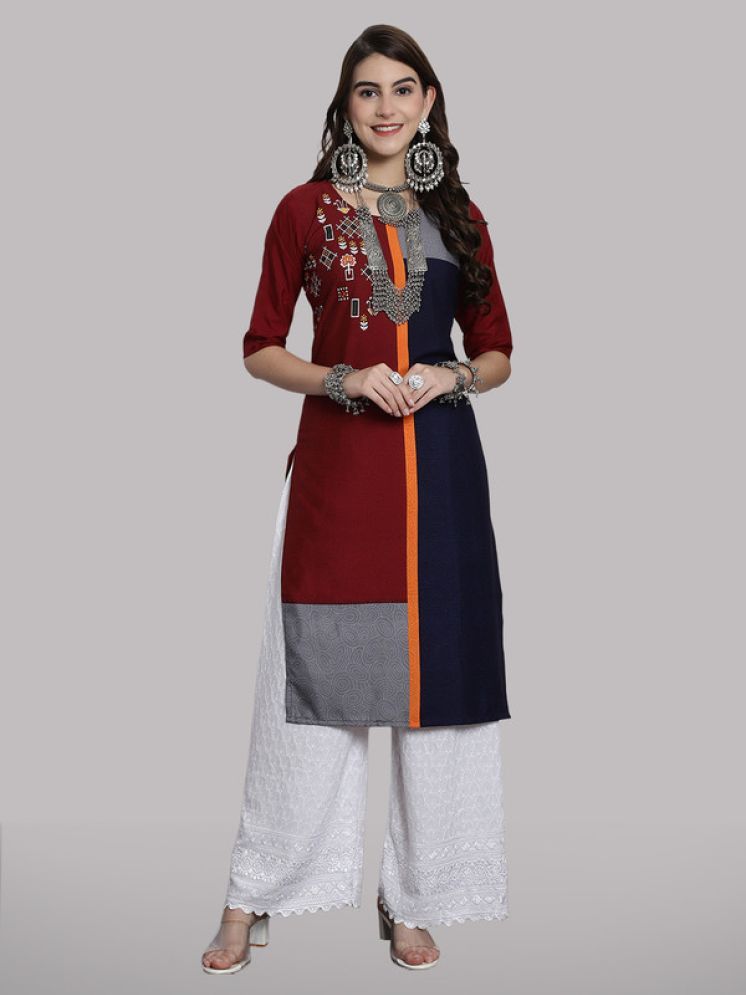     			1 Stop Fashion Pack of 1 Crepe Printed Straight Women's Kurti - ( Maroon )