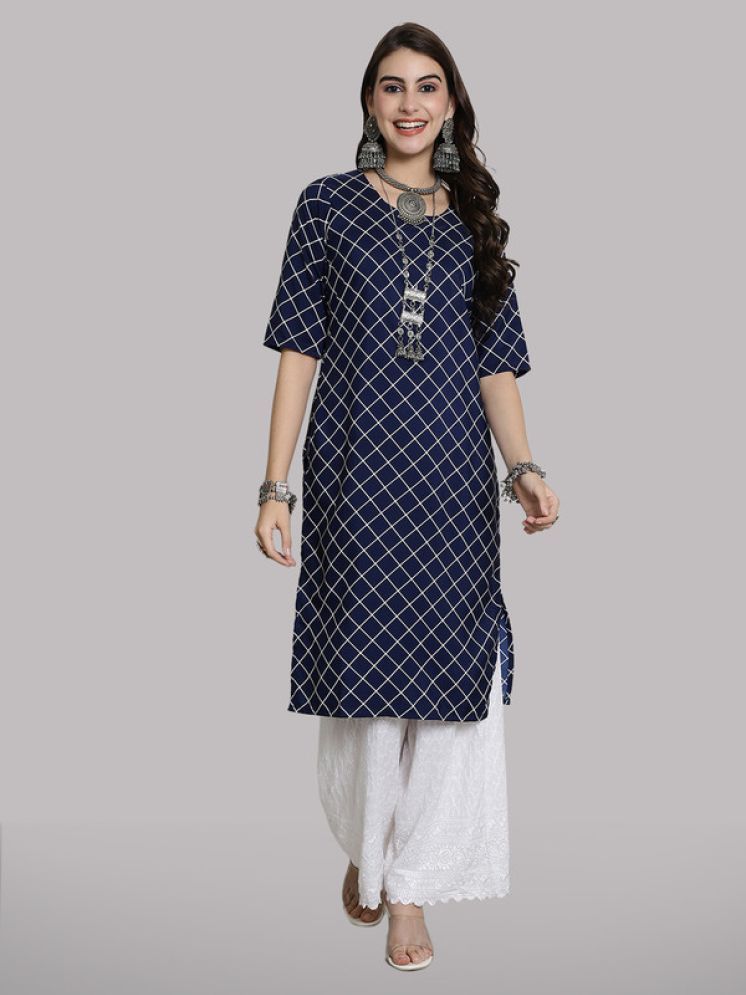     			1 Stop Fashion Pack of 1 Crepe Printed Straight Women's Kurti - ( Navy Blue )