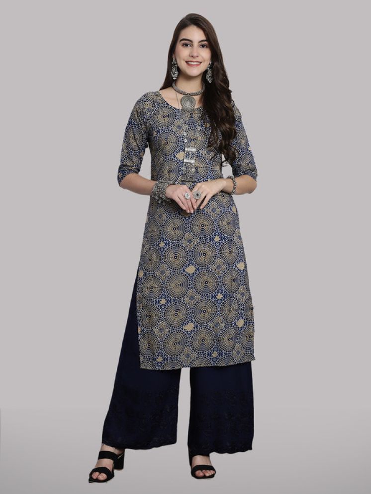     			1 Stop Fashion Pack of 1 Crepe Printed Nayra Women's Kurti - ( Blue & Yellow )