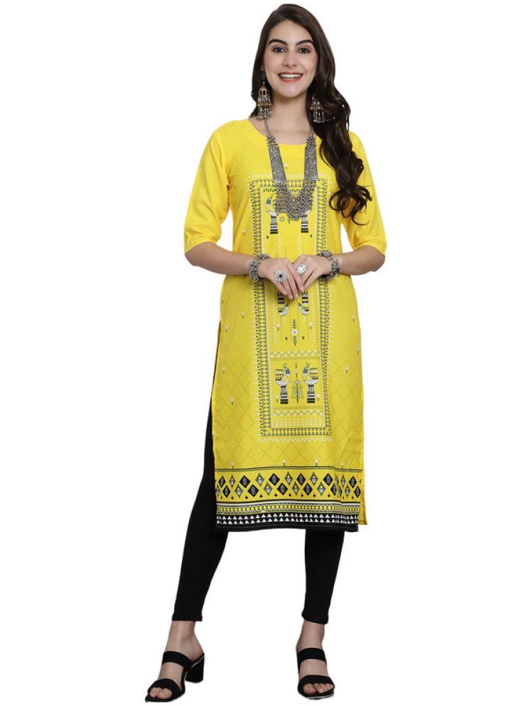     			1 Stop Fashion Pack of 1 Crepe Printed Nayra Women's Kurti - ( Yellow )