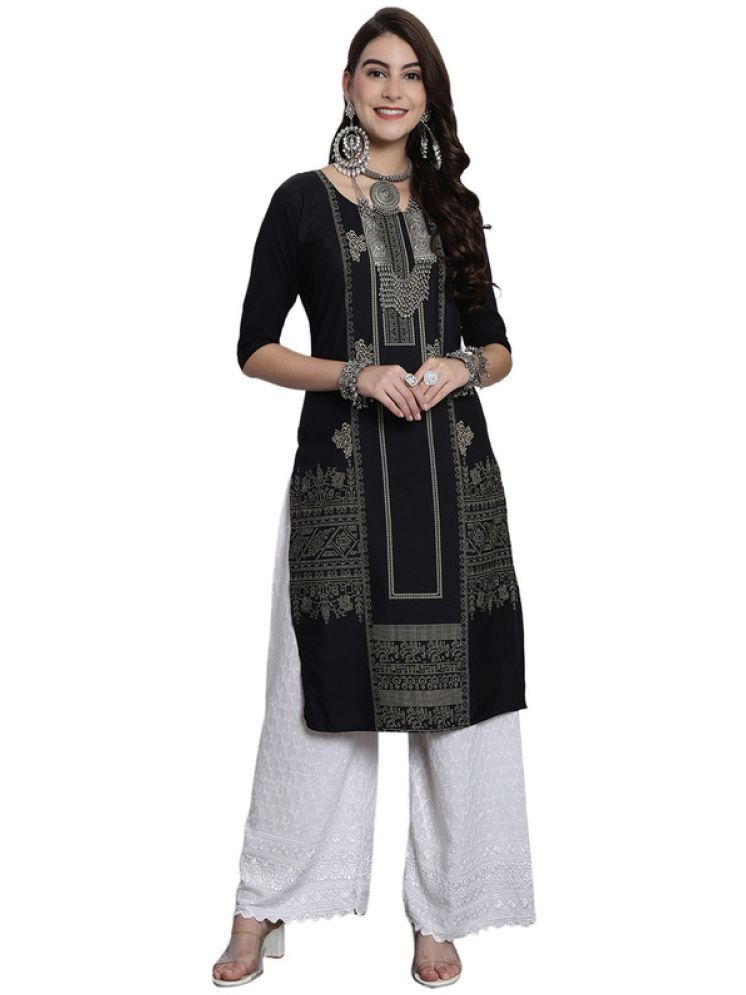     			1 Stop Fashion Pack of 1 Crepe Printed Straight Women's Kurti - ( Black )