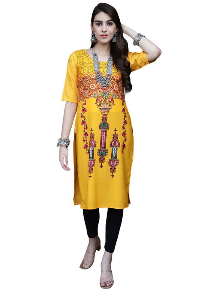     			1 Stop Fashion Pack of 1 Crepe Printed Straight Women's Kurti - ( Yellow )