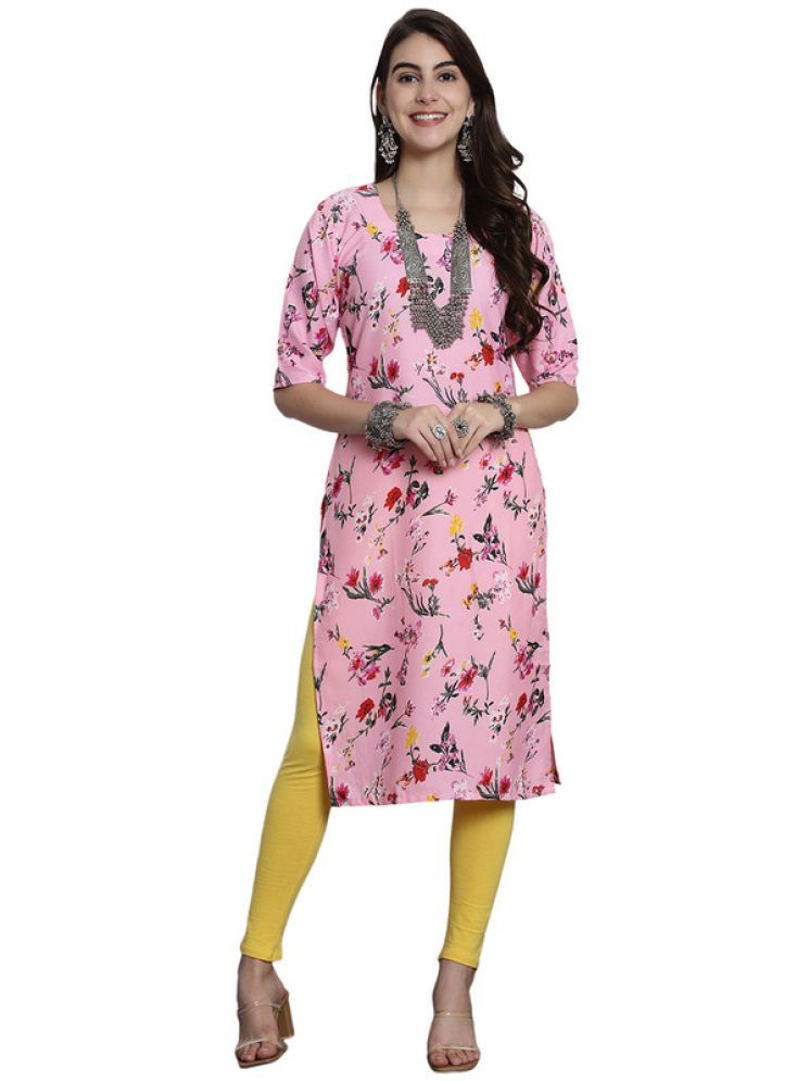     			1 Stop Fashion Pack of 1 Crepe Printed Straight Women's Kurti - ( Pink )